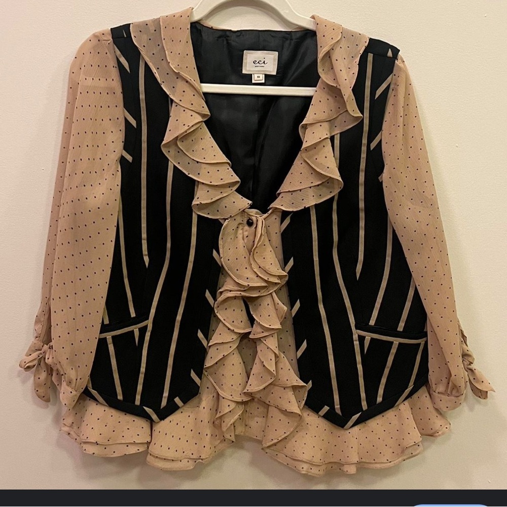 ECI Black and Beige Ruffle Blouse